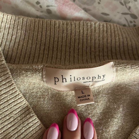 Tan Philosophy V-Neck Sweater - Picture 6 of 6
